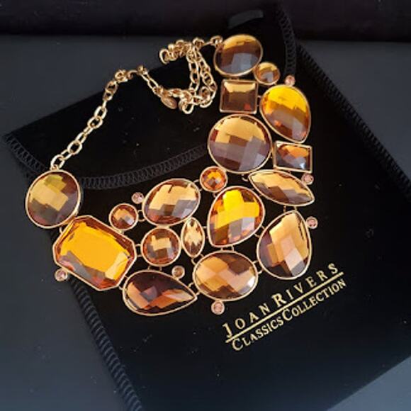 VTG Joan Rivers Fields of Gold Statement Bib Necklace with Velvet Pouch and Box - Picture 6 of 7